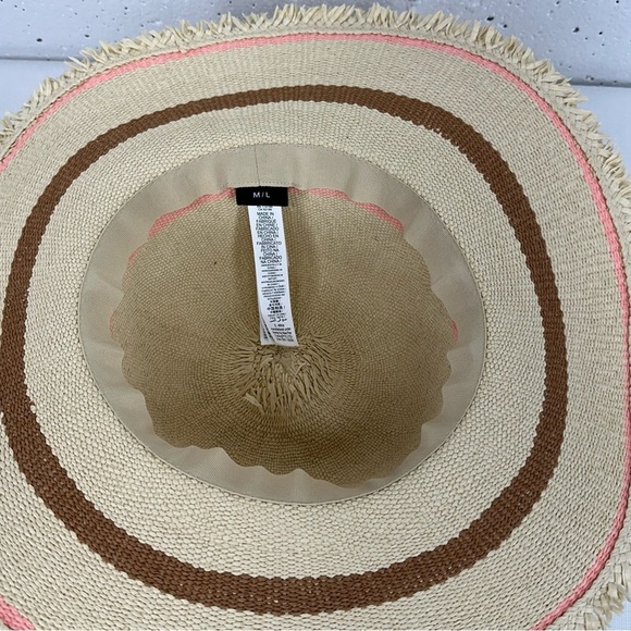 Roxy size M/ L Straw Pink Stripe Floppy Fringe Sun Hat - Picture 10 of 11